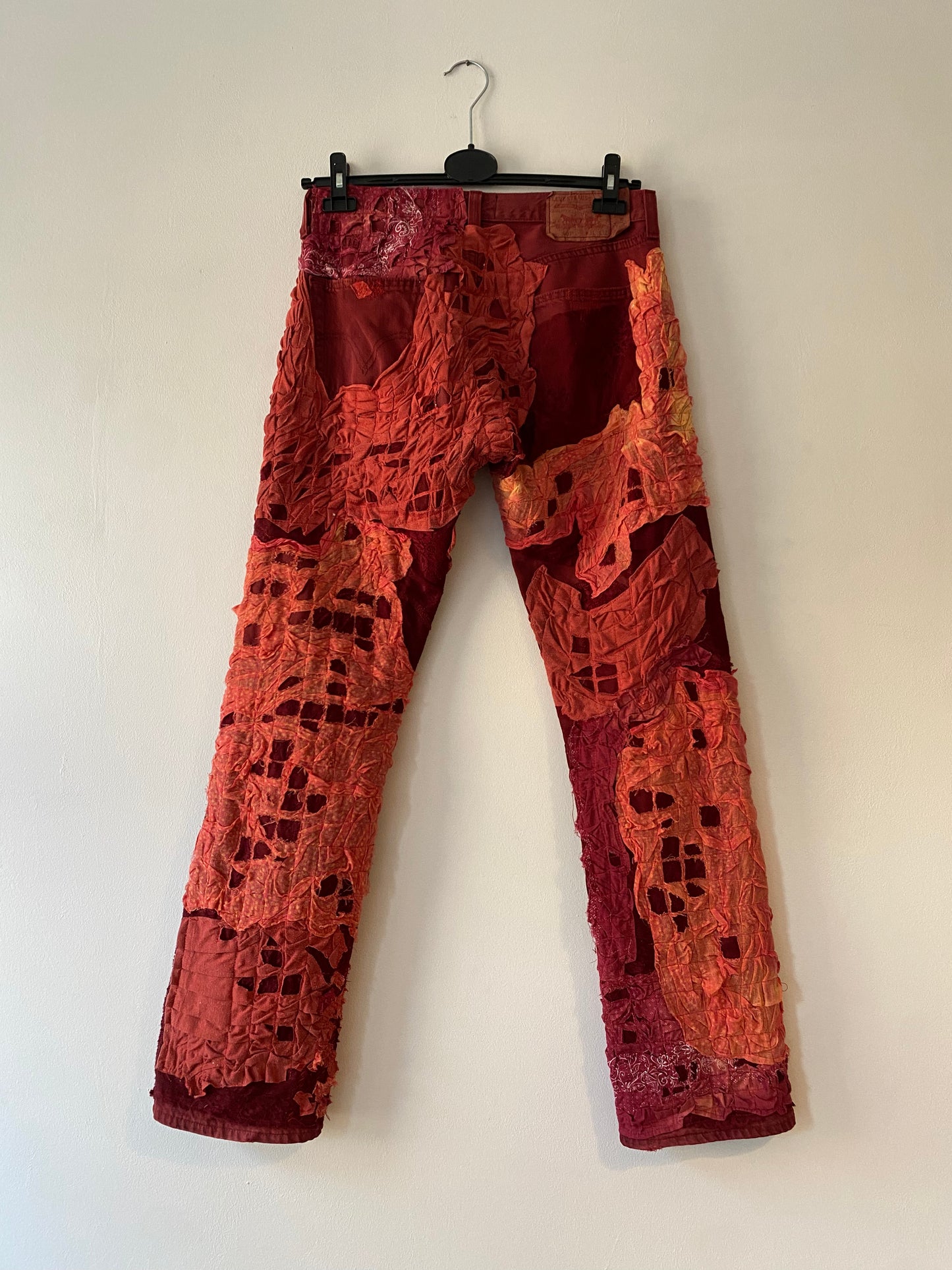 Red textured denim